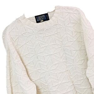Y2K Liberty Cable Knit Sweater Mens L USA Ivory Casual Cotton Preppy Office